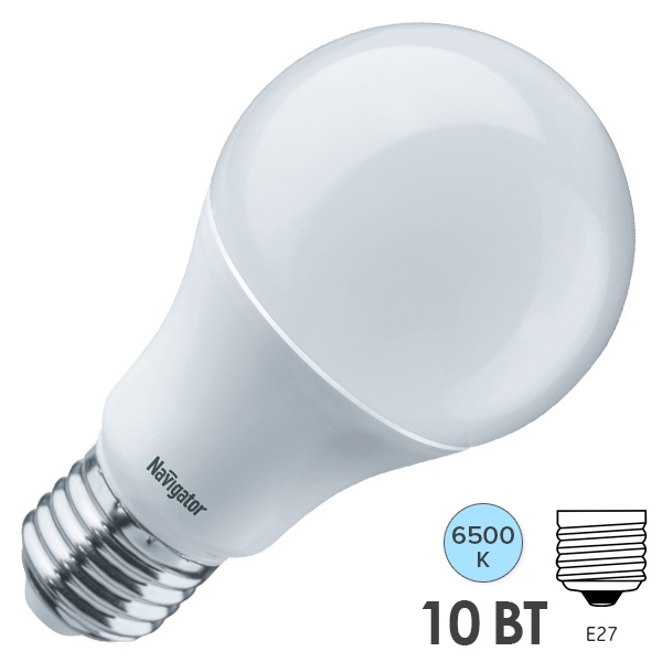 Лампа светодиодная Navigator 61 237 NLL-A60-10-230-6.5K-E27 10W 6500K 230V дневной свет