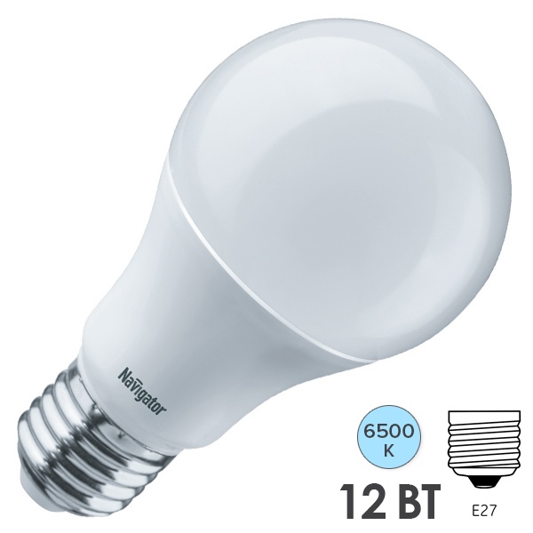 Лампа светодиодная Navigator 61 238 NLL-A60-12-230-6.5K-E27 12W 6500K 230V дневной свет