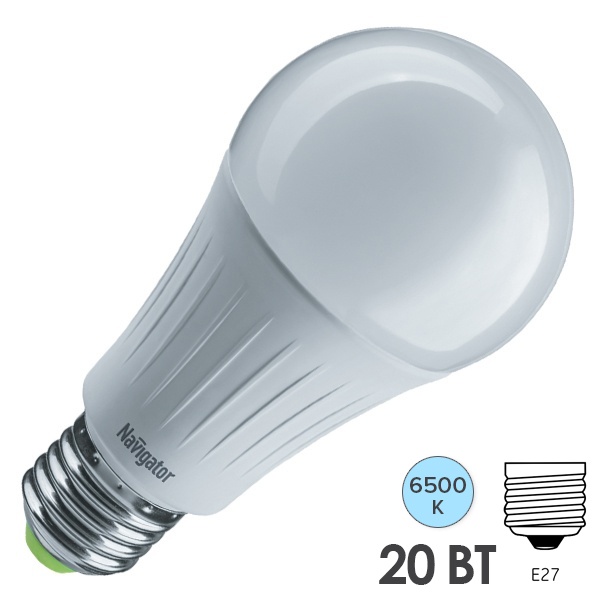Лампа светодиодная Navigator 61 387 NLL-A70-20-230-6.5K-E27 20W 6500K 230V дневной свет