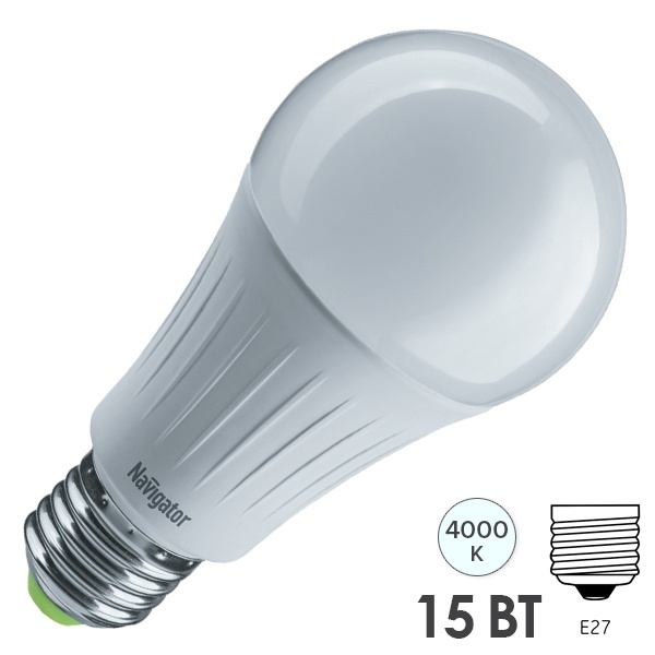 Лампа светодиодная низковольтная Navigator 61 441 NLL-A60 15W 4000K 127V E27 1200Lm d60x124mm