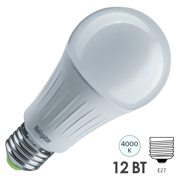 Лампа светодиодная Navigator 61 626 NLL-A60-12-230-2.7K-E27-3StepDIM 12W 2700K 220V прозрачная