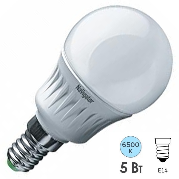 Лампа светодиодная шарик Navigator 61 252 NLL-P-G45-5-230-6.5K-E14 5W 6500K 220V дневной свет