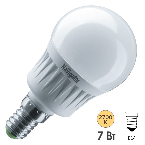 Лампа светодиодная шарик Navigator 94 466 NLL-G45-7-230-2.7K-E14 7W 2700K 220V теплый свет