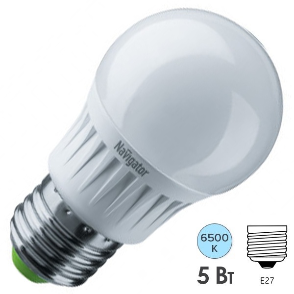 Лампа светодиодная шарик Navigator 61 253 NLL-P-G45-5-230-6.5K-E27 5W 6500K 220V дневной свет
