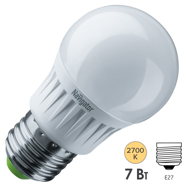 Лампа светодиодная шарик Navigator 94 467 NLL-G45-7-230-2.7K-E27 7W 2700K 220V теплый свет