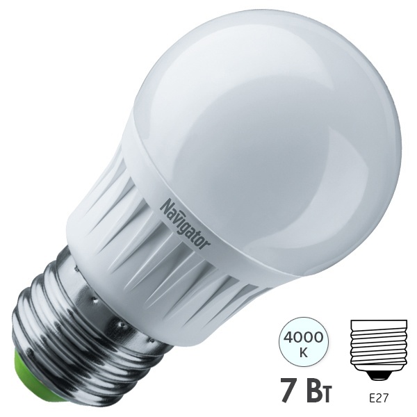 Светодиодная лампа шарик Navigator 61 381 NLL-G45-7-230-4K-E27-DIM 7W 4000K 570Lm белый свет