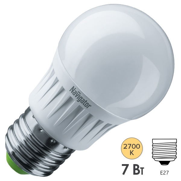Светодиодная лампа шарик Navigator 94 377 NLL-G45-7-230-2.7K-E27-DIM 7W 2700K 530Lm теплый свет