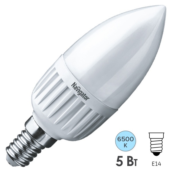 Лампа светодиодная свеча Navigator 61 249 NLL-P-C37-5-230-6.5K-E14-FR 7W 6500K 220V дневной свет