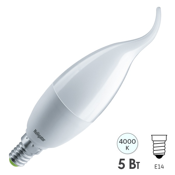 Лампа светодиодная свеча на ветру Navigator 61 026 NLL-P-FC37-5-230-4K-E14-FR 5W 4000K 400Lm