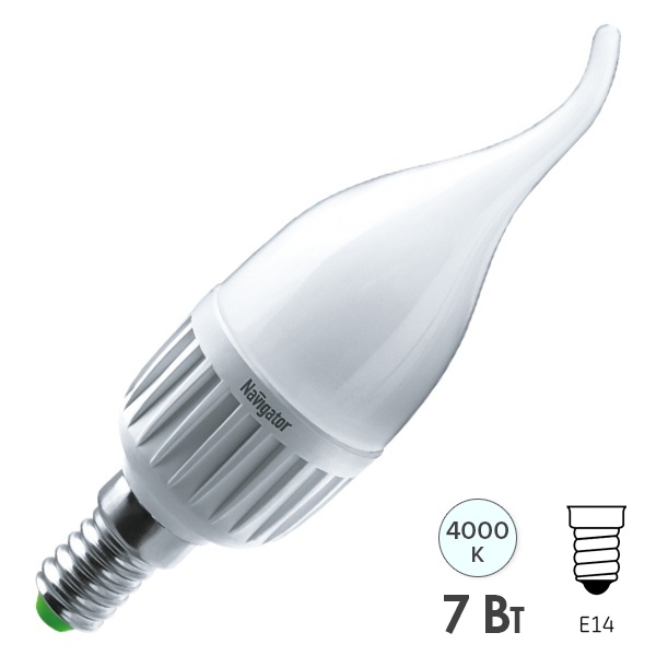 Лампа светодиодная свеча на ветру Navigator 61 027 NLL-FC37-7-230-4K-E14-FR 7W 4000K 560Lm