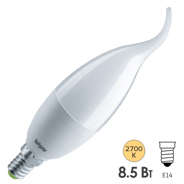 Лампа светодиодная свеча на ветру Navigator 61 330 NLL-FC37-8.5-230-2.7K-E14-FR 8.5W 2700K 640Lm