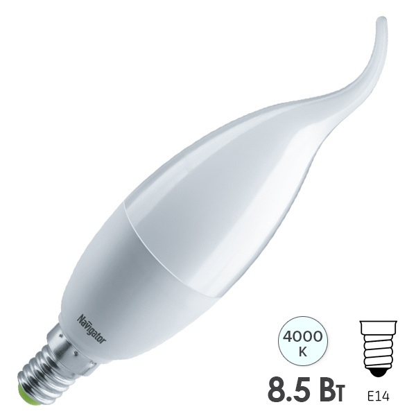 Лампа светодиодная свеча на ветру Navigator 61 331 NLL-FC37-8.5-230-4K-E14-FR 8.5W 4000K 680Lm
