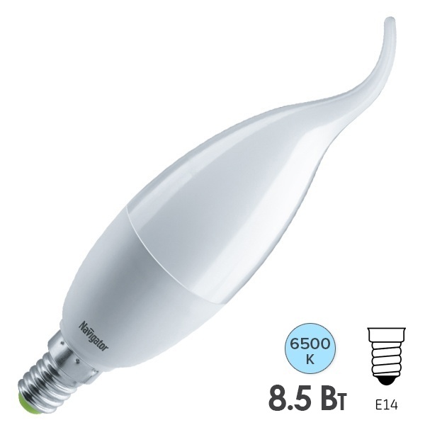 Лампа светодиодная свеча на ветру Navigator 61 332 NLL-FC37-8.5-230-6.5K-E14-FR 8.5W 6500K 730Lm