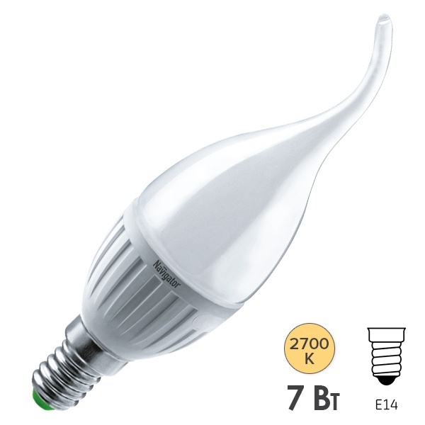 Лампа светодиодная свеча на ветру Navigator 94 495 NLL-FC37-7-230-2.7K-E14-FR 7W 2700K 525Lm