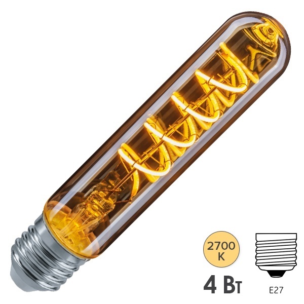 Светодиодная ретро лампа Navigator 14 502 NLL-F-T30-4-230-2.7K-E27 4W 2700K 230V цилиндр