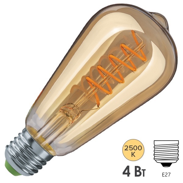Светодиодная ретро лампа Navigator 61 628 NLL-F-ST64-4-230-2.5К-E27-SPIRAL 4W 2500K 230V груша