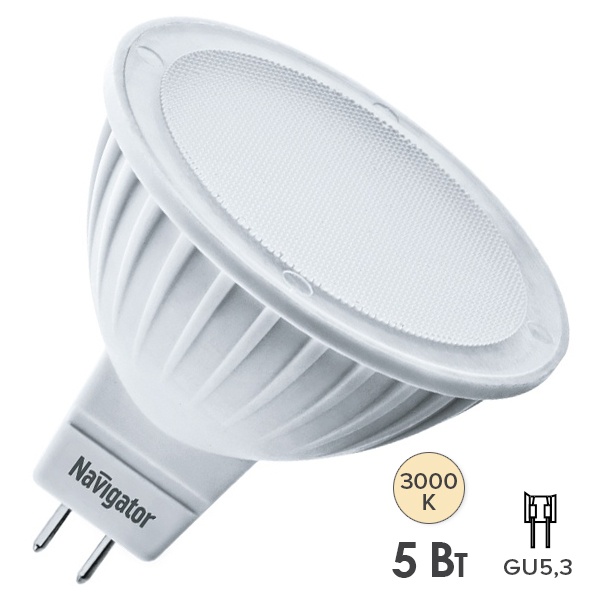 Лампа светодиодная Navigator 94 262 NLL-MR16-5-12-3K-GU5.3 5W 3000K 12V 380Lm тепло-белый свет