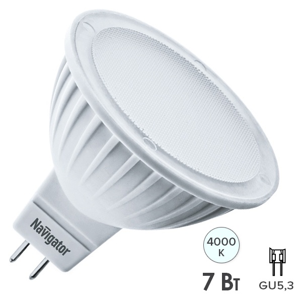 Лампа светодиодная Navigator 61 383 NLL-MR16-7-230-4K-GU5.3-DIMM 7W 4000K 230V 530Lm