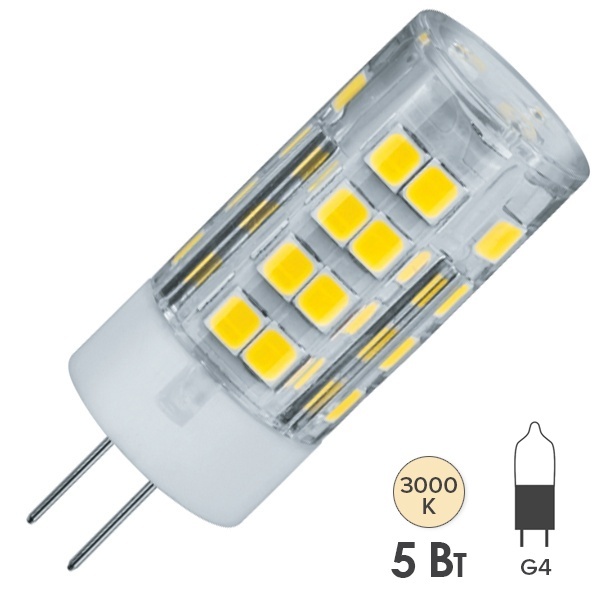Лампа светодиодная Navigator 61 483 NLL-P-G4-5-230-3K 5W 3000K 220V поликарбонат тепло-белый свет
