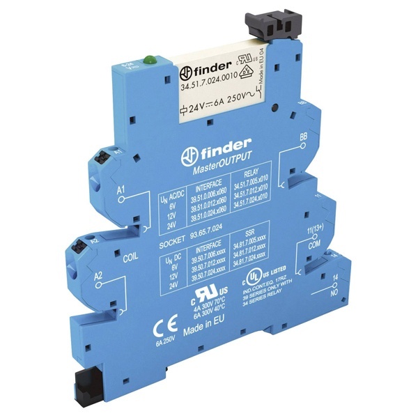 Интерфейсный модуль Finder (34.51.7.024.0010+93.65.7.024) MasterOUTPUT 1NO 6A питание 24В AC/DC