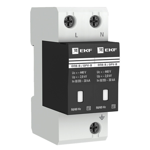 Ограничитель импульсных напряжений EKF ОПВ-B/2P In 30кА 400В с индикатором