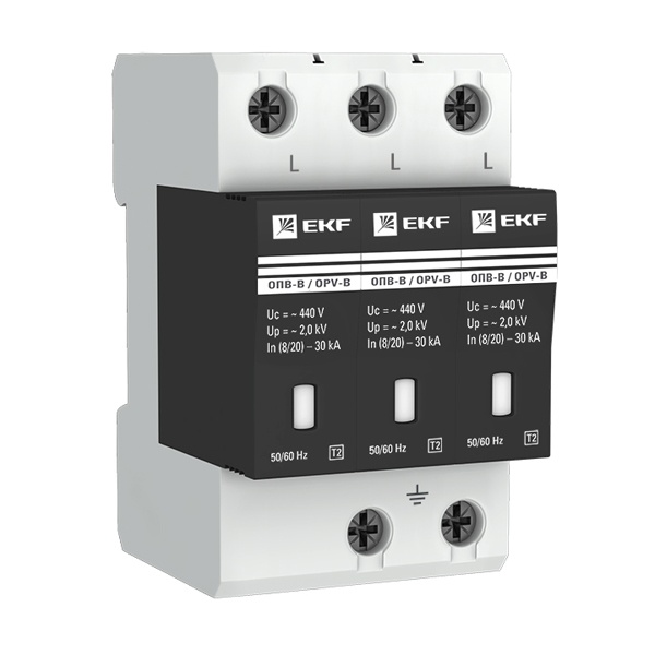 Ограничитель импульсных напряжений EKF ОПВ-B/3P In 30кА 400В с индикатором