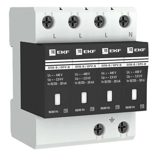 Ограничитель импульсных напряжений EKF ОПВ-B/4P In 30кА 400В с индикатором