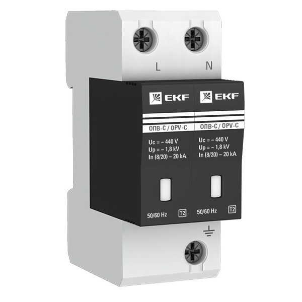 Ограничитель импульсных напряжений EKF ОПВ-C/2P In 20кА 400В с индикатором