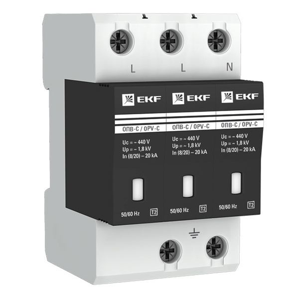 Ограничитель импульсных напряжений EKF ОПВ-C/3P In 20кА 400В с индикатором