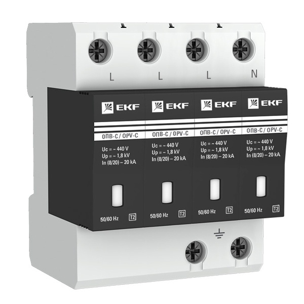 Ограничитель импульсных напряжений EKF ОПВ-C/4P In 20кА 400В с индикатором