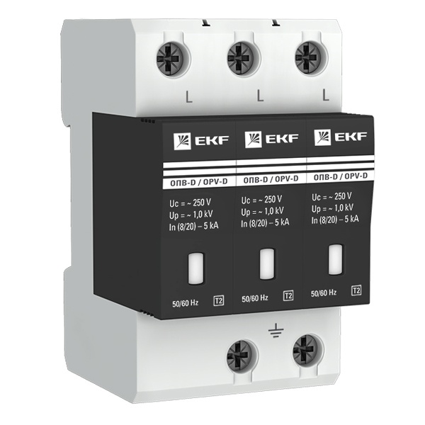Ограничитель импульсных напряжений EKF ОПВ-D/3P In 5кА 230В с индикатором