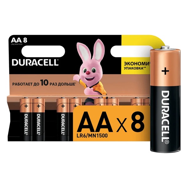 Батарейка Duracell AA LR6 Basic MN1500 1,5V алкалиновая (упаковка 8 шт) 5000394006522