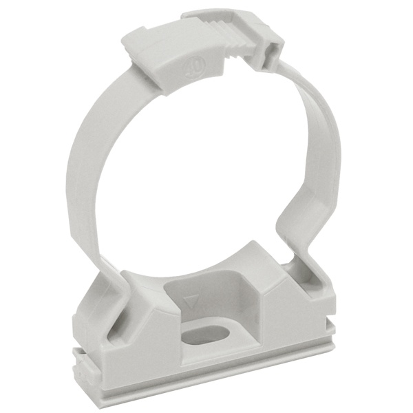 Хомутный держатель ИЭК CFC32 для крепления гладкой жесткой и гофрированной трубы серый