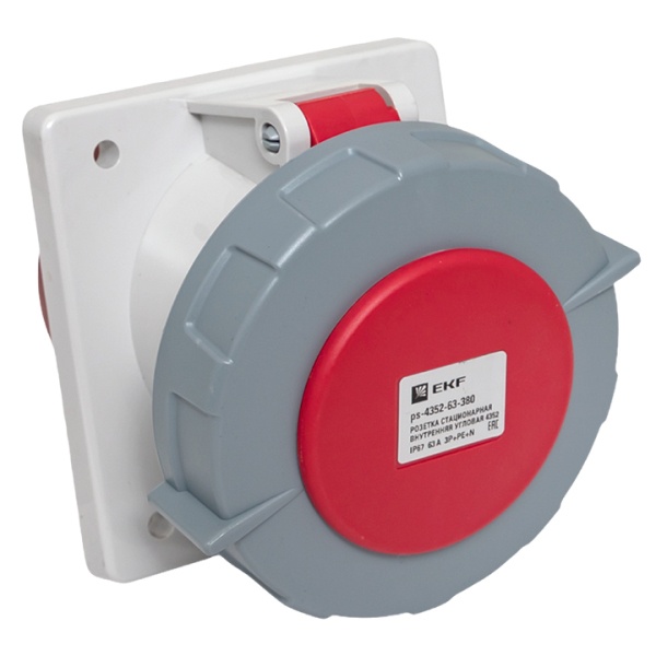 Розетка стационарная внутренняя угловая EKF PROxima 4352 3Р+РЕ+N 63А 380В IP67