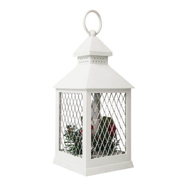 Декоративный фонарь со свечкой, белый корпус, размер 10.5х10.5х24 см, цвет теплый белый