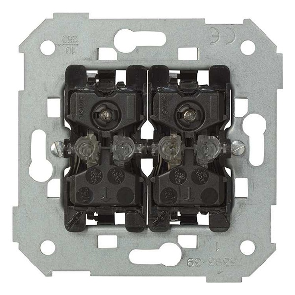 Двухклавишный переключатель Simon 82 (проходной) с голубой подсветкой 10A 250В, механизм