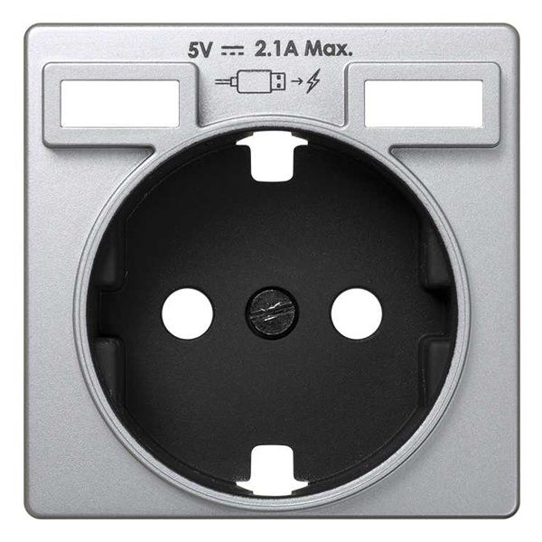 Накладка Simon 82 для розетки Schuko с зарядным устройством 2хUSB тип А, алюминий