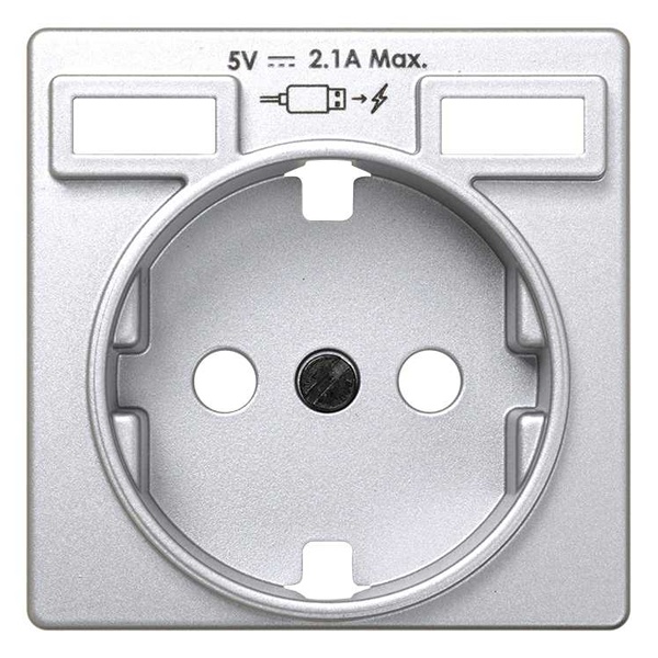 Накладка Simon 82 Detail для розетки Schuko с зарядным устройством 2хUSB тип А, холодный алюминий