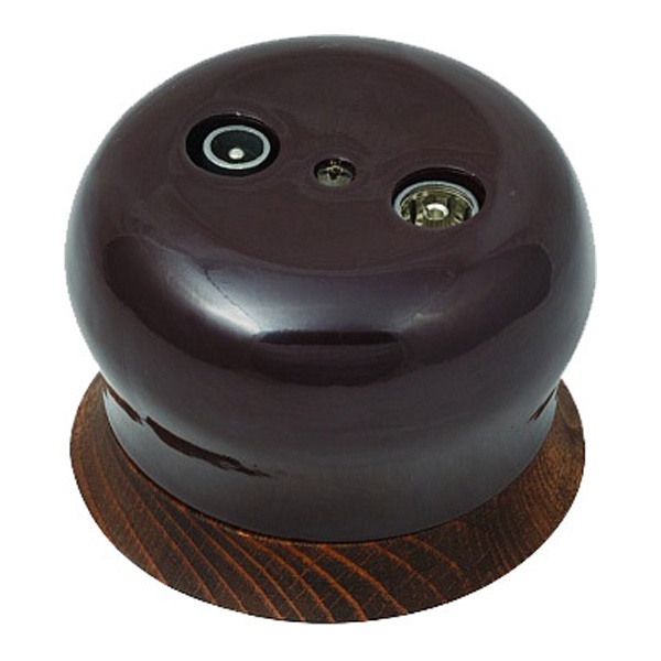 Накладная розетка R/TV-Sat проходная Bironi Фаберже керамика  шоколадная ночь (с рамкой Винтаж)