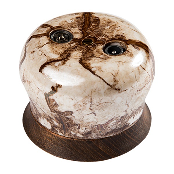 Накладная розетка R/TV-Sat проходная Bironi Фаберже керамика мрамор золото (с рамкой Винтаж)