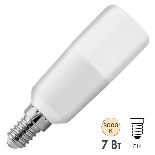 Лампа светодиодная Tungsram LED T32 7W/830 Stik 100-240 E14 F 550lm d32x103mm