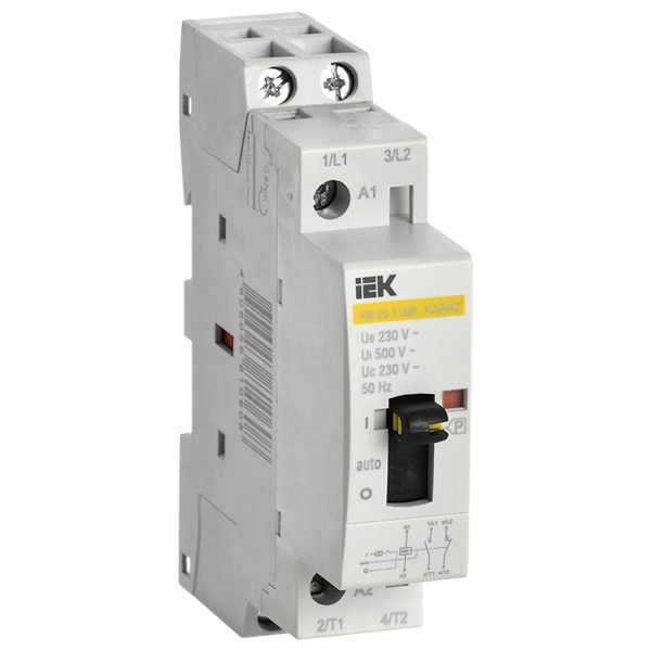 Контактор модульный с ручным управлением ИЭК КМ20-11МР 20А 2 полюса 1НО+1НЗ 230В AC 1 модуль