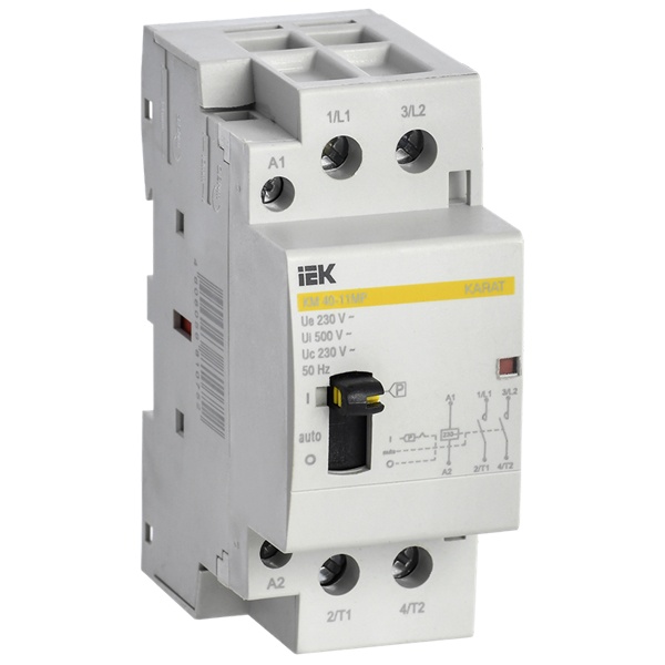 Контактор модульный с ручным управлением ИЭК КМ40-11МР 40А 2 полюса 1НО+1НЗ 230В AC 2 модуль