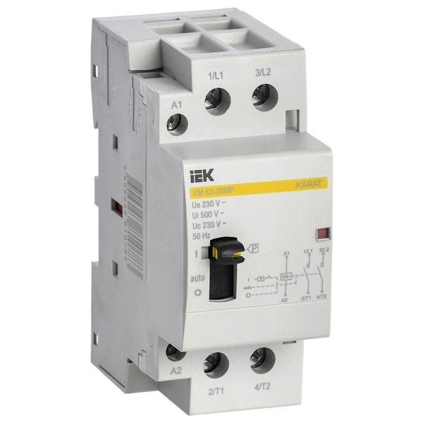Контактор модульный с ручным управлением ИЭК КМ63-20МР 63А 2 полюса 2НО 230В AC 2 модуль