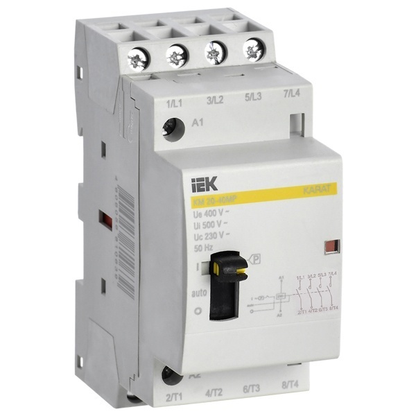 Контактор модульный с ручным управлением ИЭК КМ20-40МР 20А 4 полюса 4НО 230В AC 2 модуль