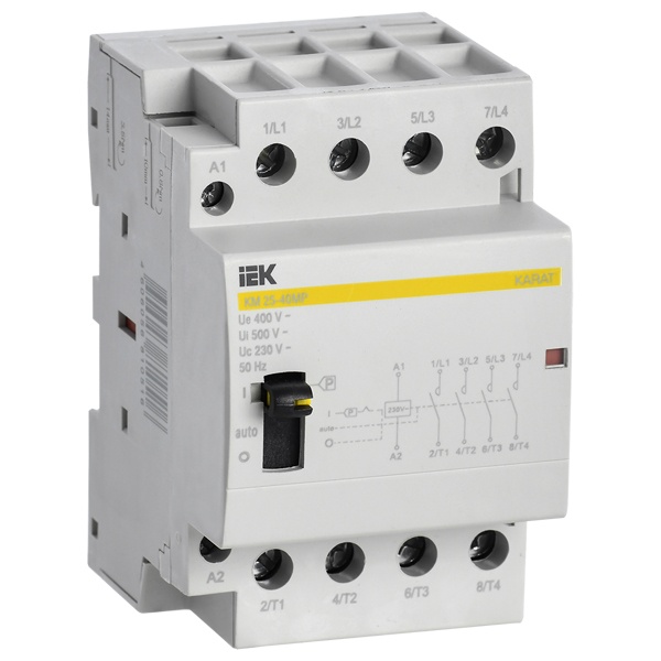 Контактор модульный с ручным управлением ИЭК КМ40-40МР 40А 4 полюса 4НО 230В AC 3 модуль