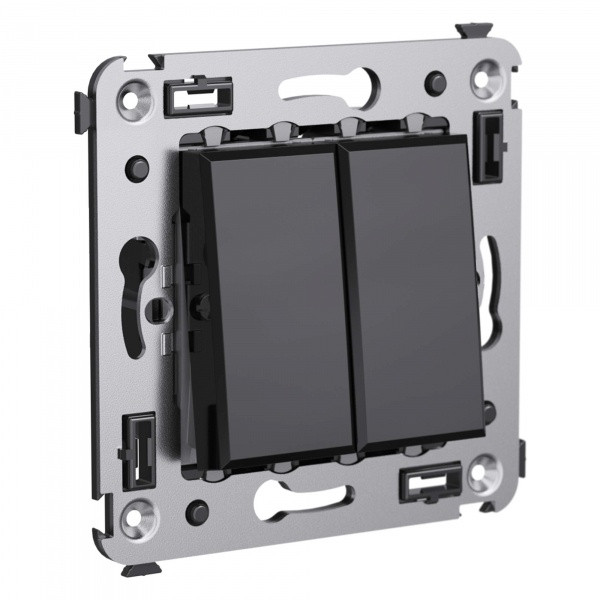 Выключатель двухклавишный в стену DKC Avanti, черный матовый