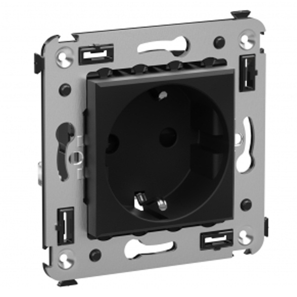 Розетка в стену DKC Avanti 2P+E со шторками черный матовый
