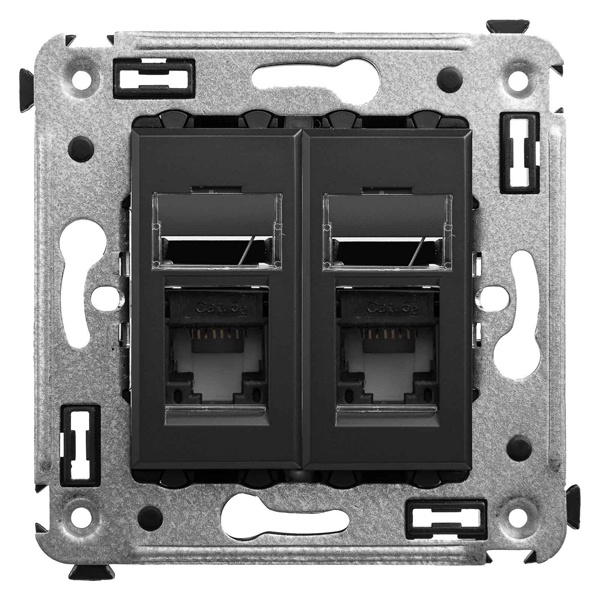 Компьютерная розетка RJ-45 в стену DKC Avanti кат.5e двойная, черный матовый