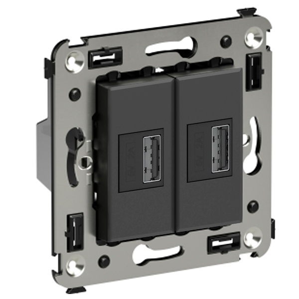 Зарядное устройство USB DKC Avanti в стену 5В,2,1А, черный матовый